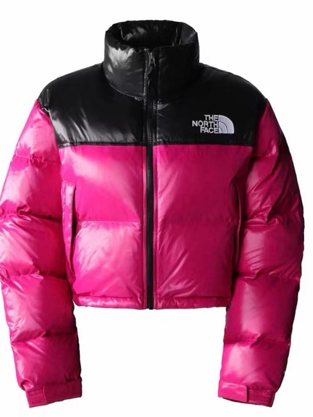 The North Face Women's Nuptse Cropped Puffer Jacket - Fuchsia & Black